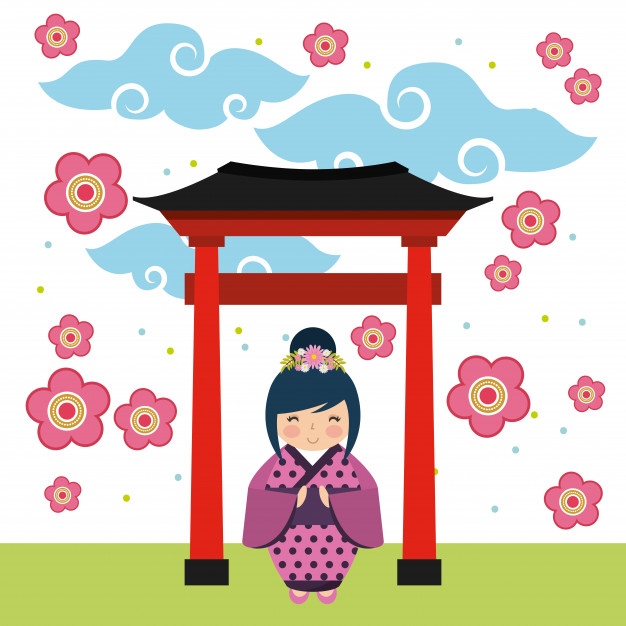 626x626 Pink Flowers Around Cute Japanese Girl Icon Vector Premium Download