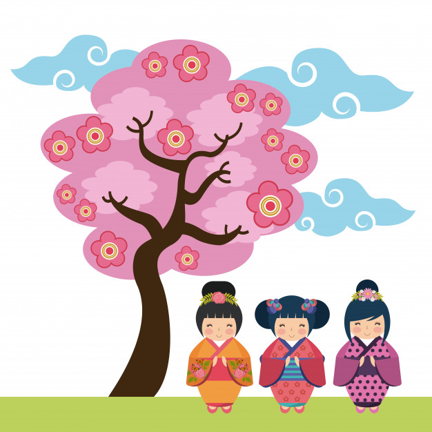 626x626 Pink Tree And Cute Japanese Girls Icon Vector Premium Download