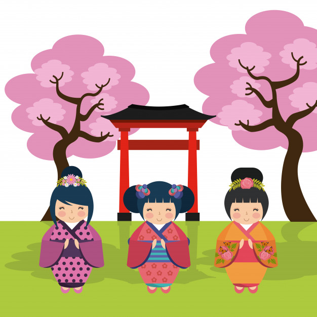 626x626 Pink Trees And Cute Japanese Girls Icon Vector Premium Download
