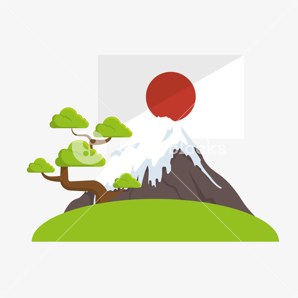 1000x1000 Japanese Cute Landscape Icon Vector Illustration Design Royalty