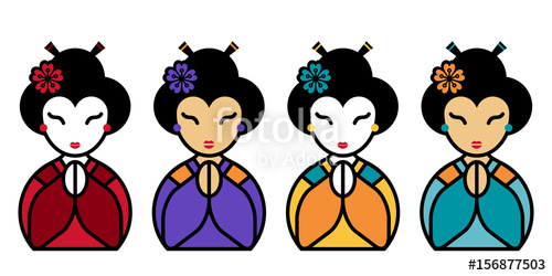 500x250 Arigato Set Of Cute Appreciative Japanese Geisha With Palms Folded
