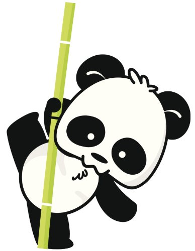 388x500 Cute Cartoon Panda Icon With Bamboo Stick Black