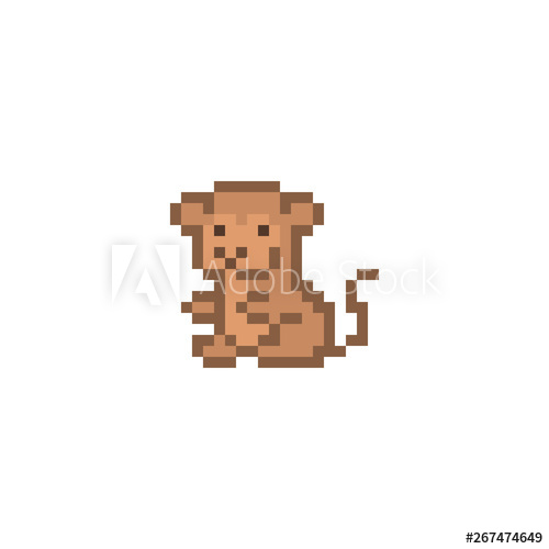 500x500 Pixel Art Monkey Character Isolated On White Background Wildlife