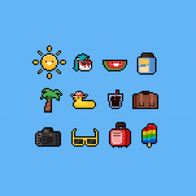 626x626 Pixel Cute Cartoon Summer Icon Vector Premium Download