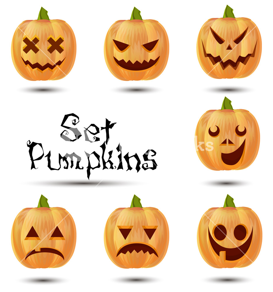 937x1000 Halloween Set Pumpkins Emotions Icon Design Cute Smile Orange