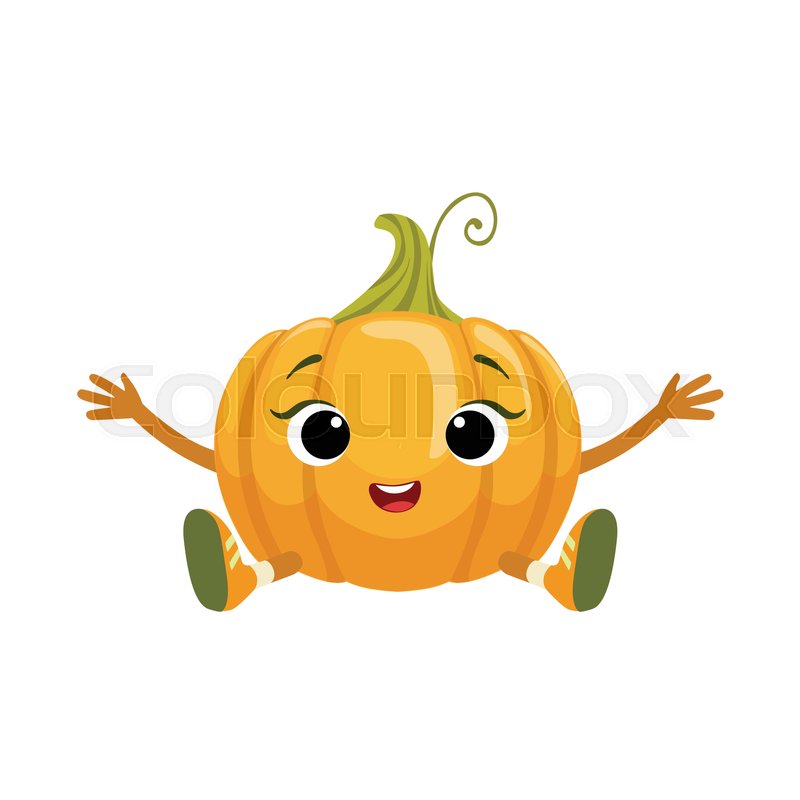 800x800 Big Eyed Cute Girly Pumpkin Character Stock Vector Colourbox