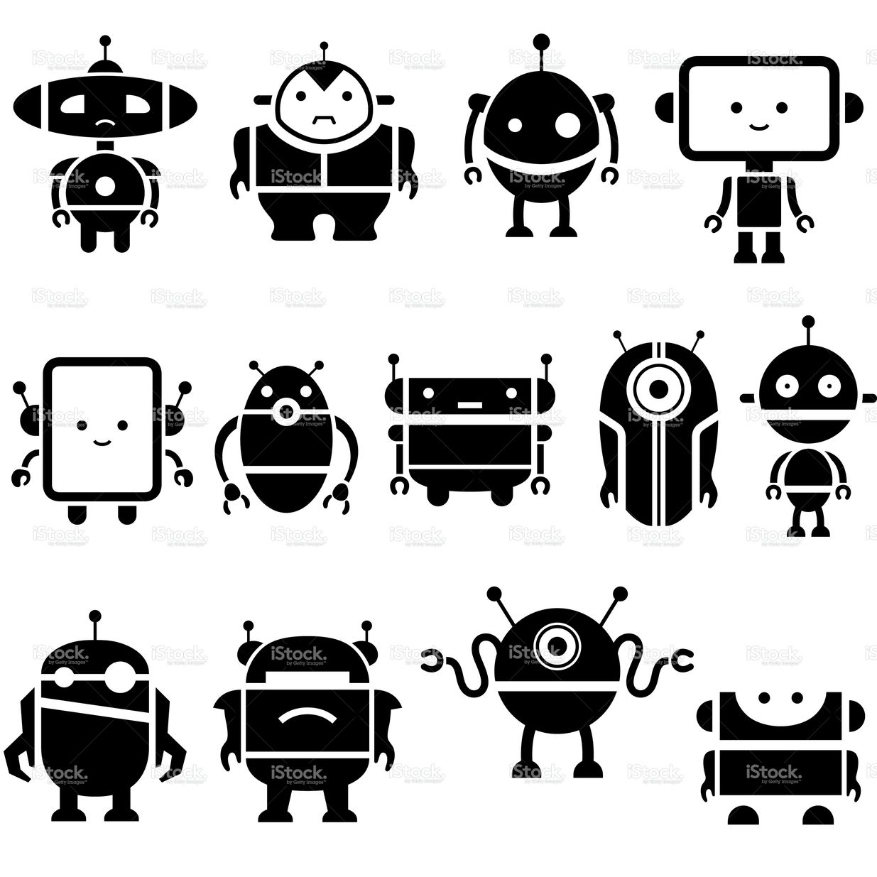 1235x1235 Simple Robot Character Symbols Art For Little Ones'