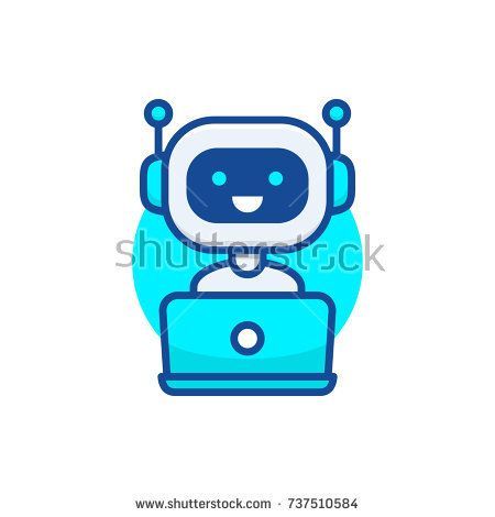 450x470 Vector Robot Chatbot Icon Cute Robot Working Behind Laptop