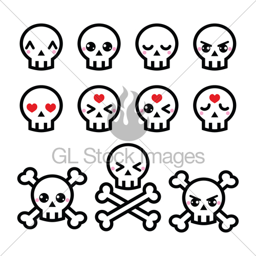 500x500 Kawaii Cute Halloween Skull Icons Set Gl Stock Images
