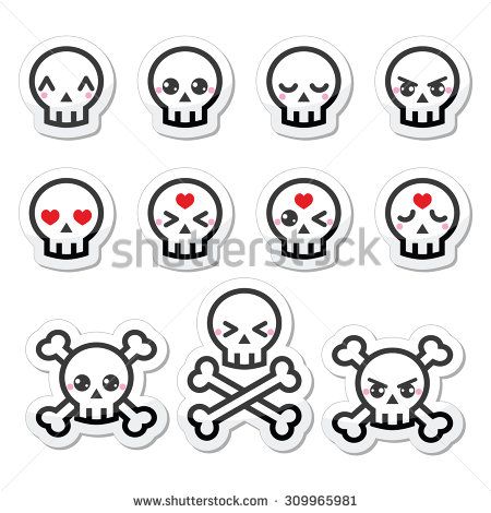 450x470 Kawaii Cute Halloween Skull Labels Set