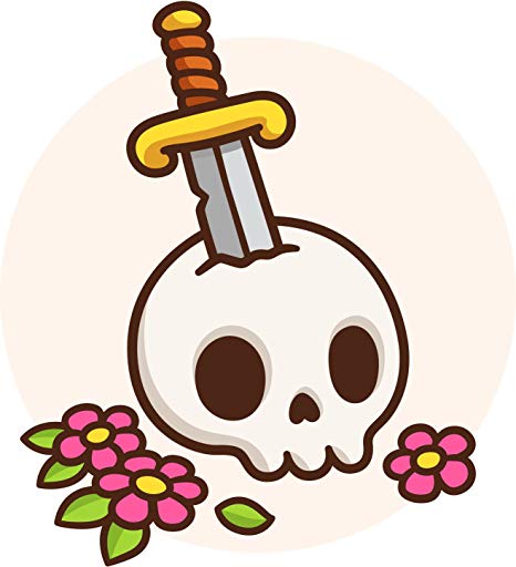 466x512 Cute Kawaii Skull With Sword Flower Icon Vinyl Decal