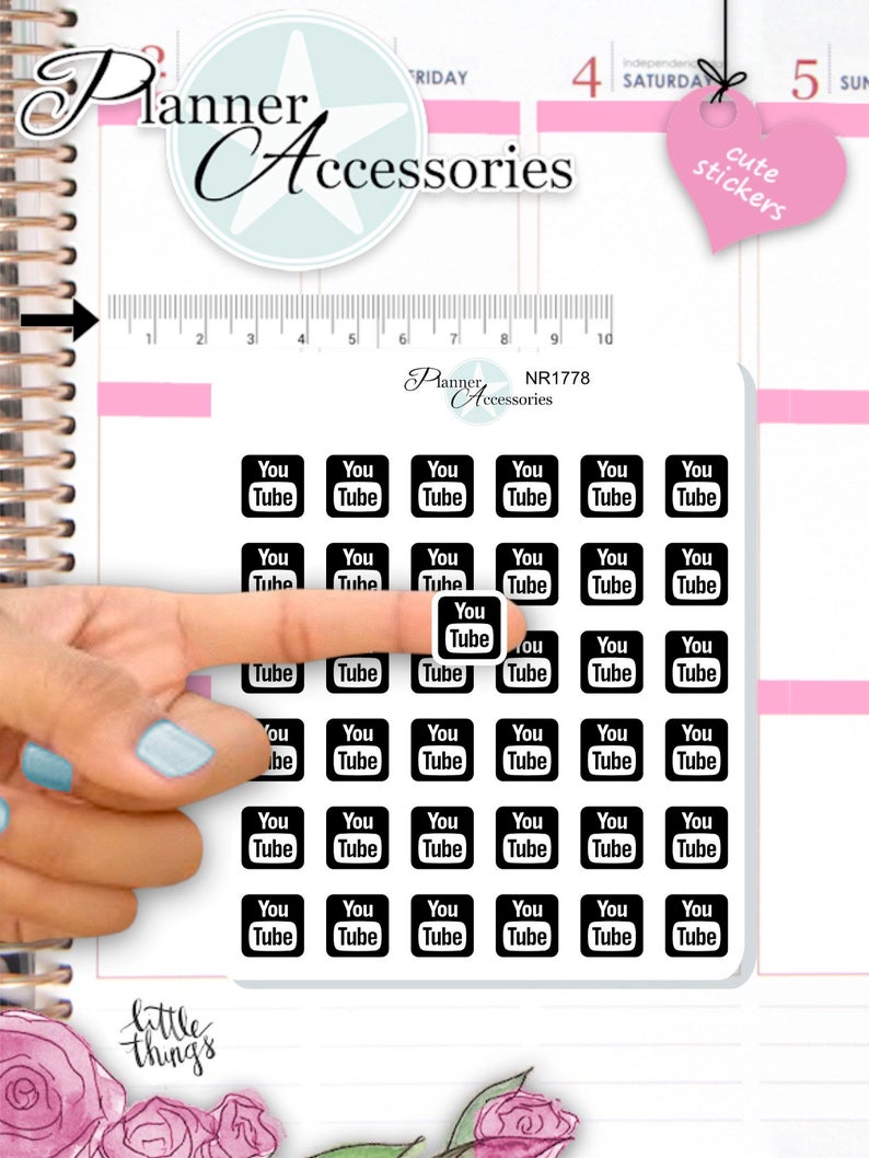 794x1058 Youtube Stickers Youtube Planner Sticker Cute Icon Stickers Etsy
