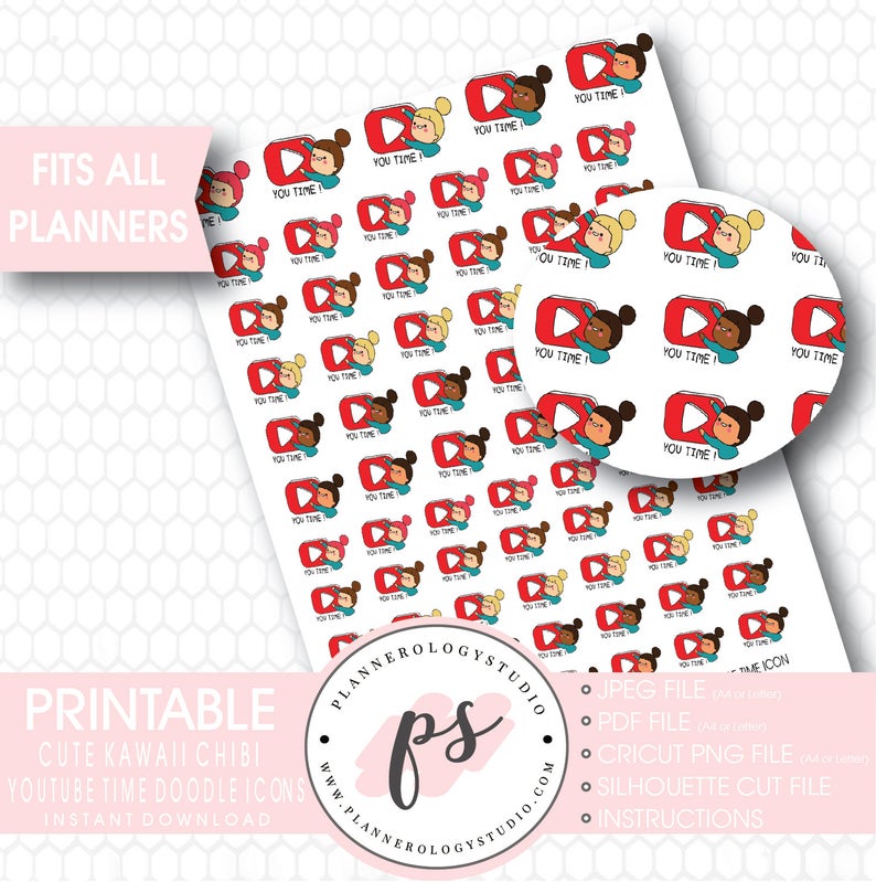 794x799 Youtube Time Icon Printable Planner Stickers Kawaii Cute Etsy