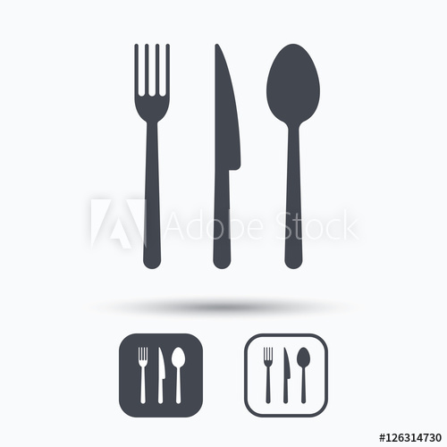 500x500 Fork, Knife And Spoon Icons Cutlery Symbol Square Buttons