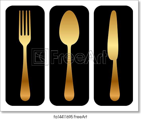 560x470 Free Art Print Of Cutlery Icon On Black Background Vector Gold