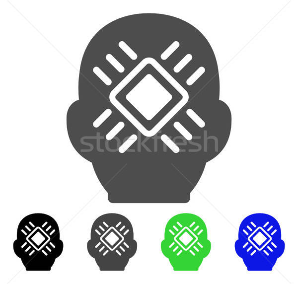 600x572 Cyborg Head Flat Icon Vector Illustration Victor Ivlichev