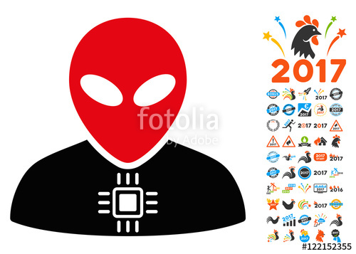 500x357 Alien Cyborg Icon With Year Bonus Vector Design Elements
