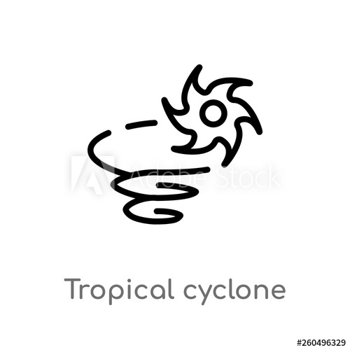 500x500 Outline Tropical Cyclone Vector Icon Isolated Black Simple Line