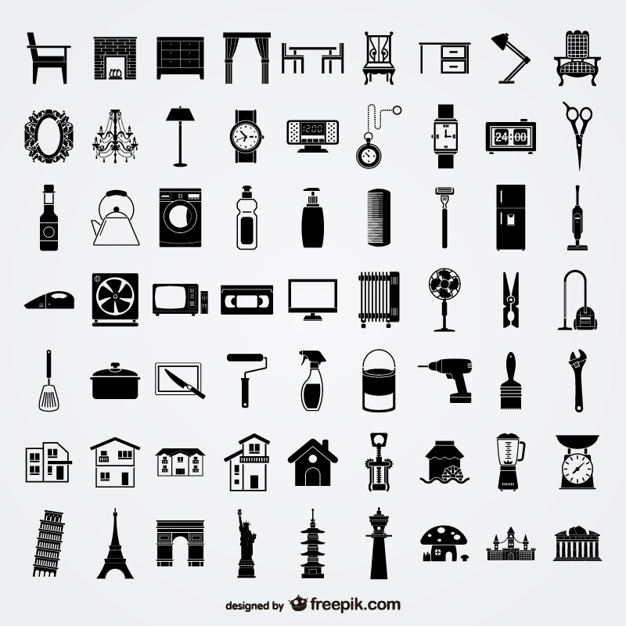 626x626 Daily Life And Monuments Black Icon Set Vector Free Download