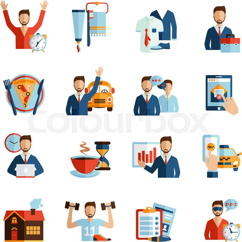 800x800 Man Daily Routine Icons Set Day Work Stock Vector Colourbox