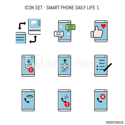 500x500 Smartphone, Mobile Icon Collection Set With Daily Life Concepts
