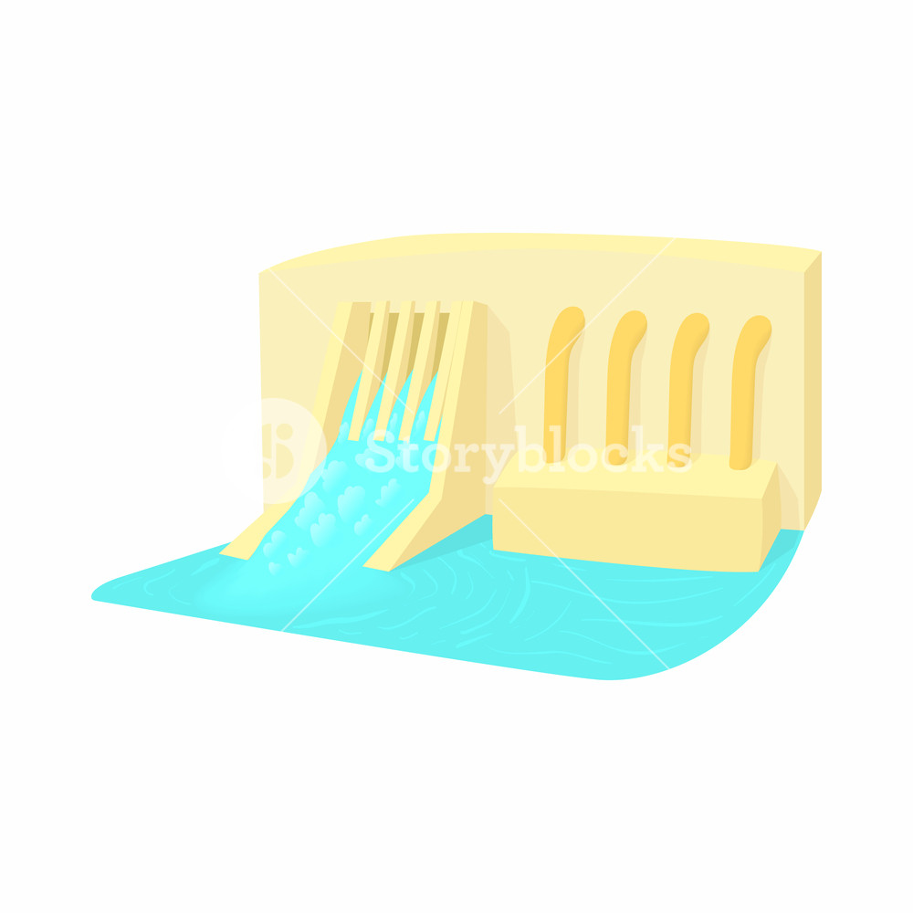 1000x1000 Water Dam Icon In Cartoon Style Isolated On White Background