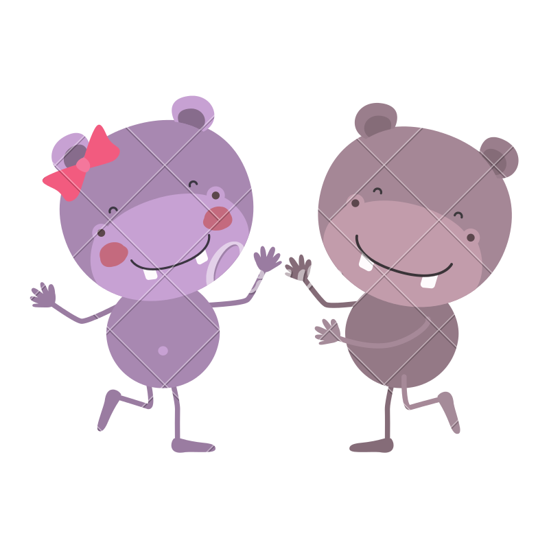 800x800 Cute Hippos Dancing Vector Icon Illustration