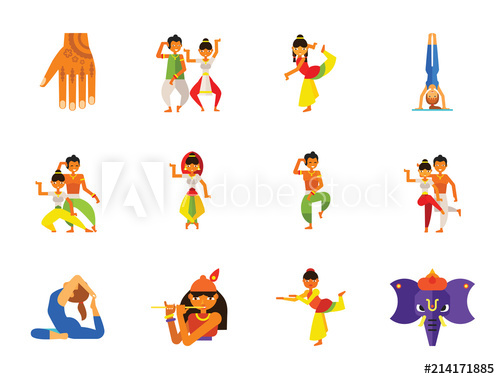 500x379 India Icon Set Taj Mahal Dancing Man Indian Woman Indian Dance