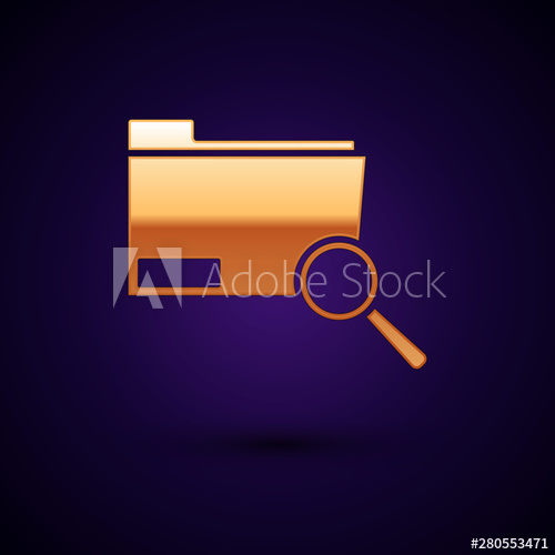 500x500 Gold Search Concept With Folder Icon Isolated On Dark Blue