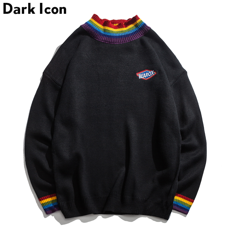 800x800 Dark Icon Rainbow Collar Pullover Men's Sweater Winter Loose