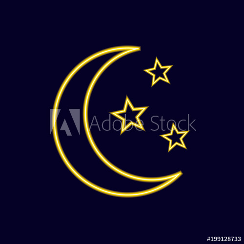 500x500 Neon Vector Moon And Stars Icon, Bright Fluorescent Night Symbol