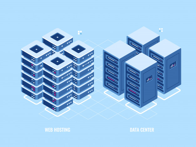 626x469 Web Hosting Server Rack, Isometric Icon Of Database And Data