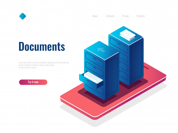 626x469 Document Management Isometric Icon, Cabinet With Documents, Online