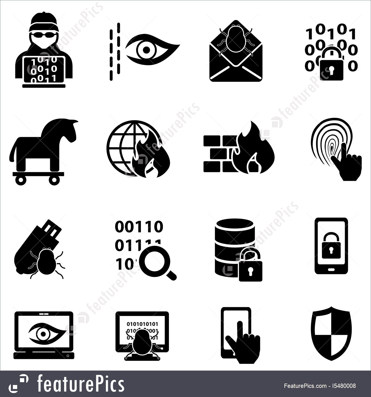 1300x1392 Cyber Security, Hacker, Malware Web Icons Illustration