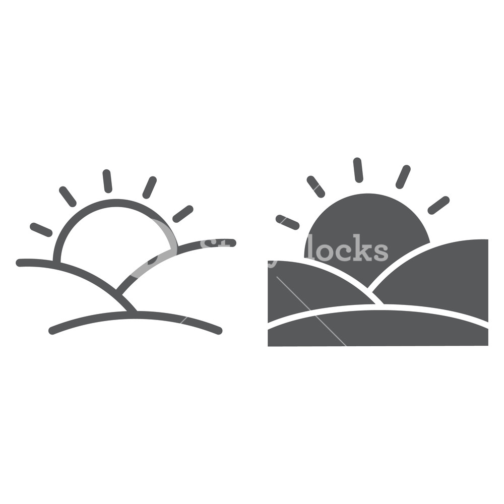 1000x1000 Sunset Line And Glyph Icon, Sun And Sunlight, Dawn Sign, Vector