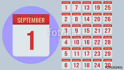 500x282 September Flat Daily Calendar Icon Set Isolated On Gray
