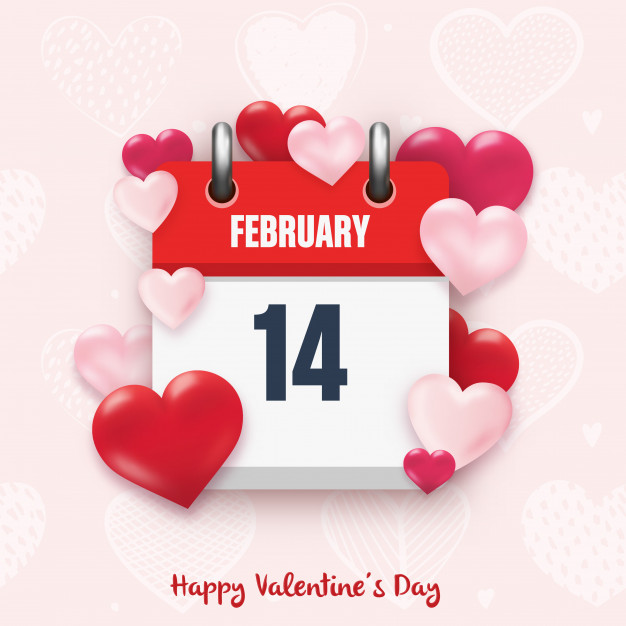 626x626 Valentine's Day Card With Calendar Icon And Hearts Vector