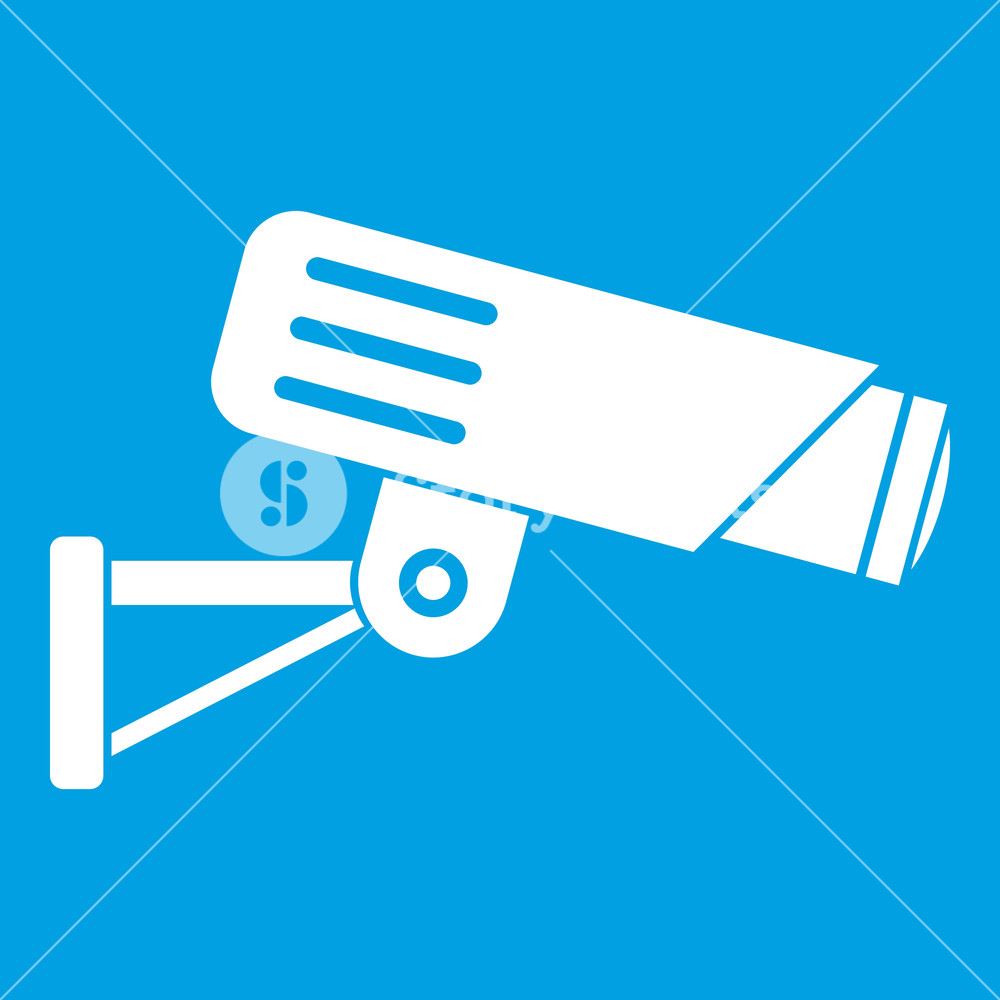Security Camera Icon White Isolated On Blue Background Vector 1000x1000 Security Camera Icon White Isolated On Blue Background Vector