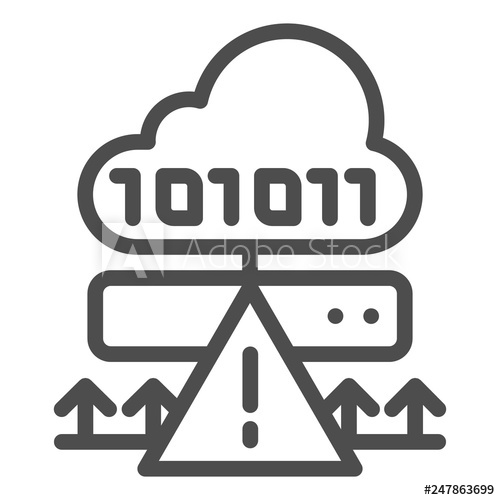 500x500 Cloud Cyber Attack Line Icon Ddos Server Hack Vector Illustration