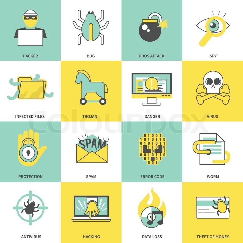 800x800 Hacker Flat Line Icons Set With Bug Stock Vector Colourbox