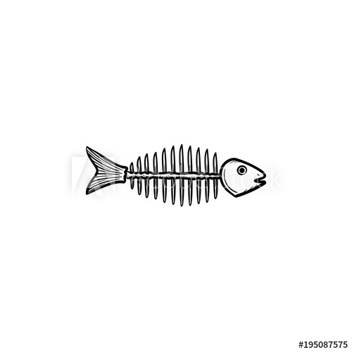500x500 Rotten Fish Skeleton With Bones Hand Drawn Outline Doodle Icon