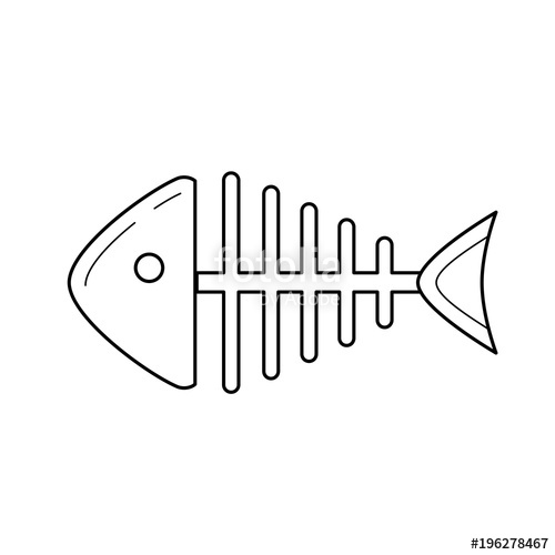500x500 Rotten Fish Skeleton With Bones Vector Line Icon Isolated On White