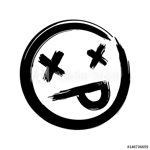 500x500 Hand Drawn Dead Emoji, Ink Brush Dead Emoticon Smiley Icon