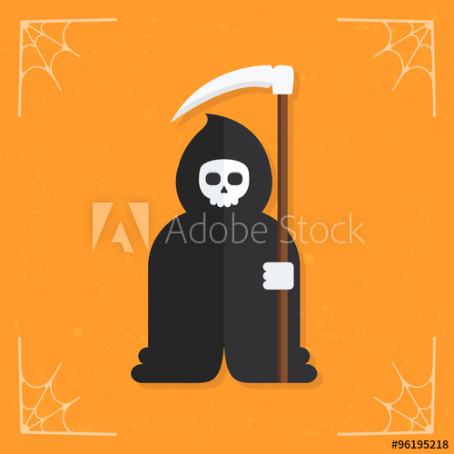500x500 Death Icon Vector Halloween Flat Illustration Isolated On Orange