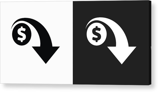 634x369 Dollar Decrease Icon On Black And White Vector Backgrounds Acrylic