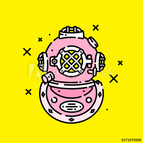 500x500 Pink Retro Deep Sea Diving Helmet Line Icon On Yellow Background