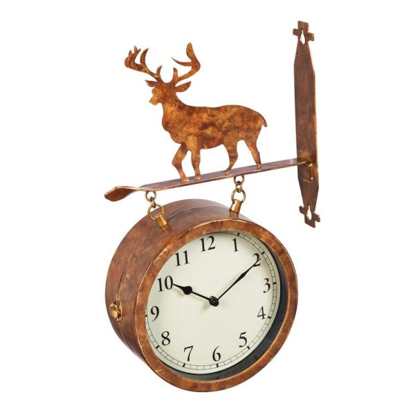 600x600 Evergreen Sided Outdoor Wall Clock And Thermometer With Deer