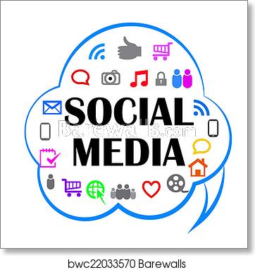 362x382 Social Media Meaning In A Cloud Shape Icon, Art Print Barewalls