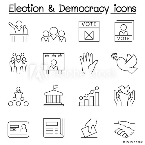 500x500 Election Democracy Icon Set In Thin Line Style