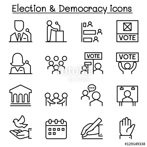 500x500 Election Democracy Icon Set In Thin Line Style Stock Image